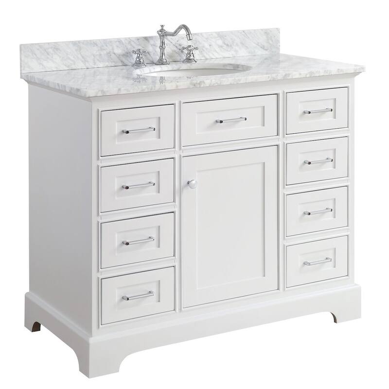 KitchenBathCollection Aria 42" Bathroom Vanity with Carrara Marble Top