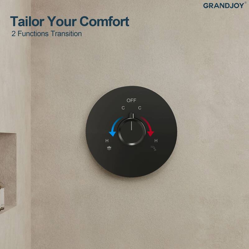 GRANDJOY 2-Function Shower System 5" High Pressure Shower Head and Tub Spout with Valve