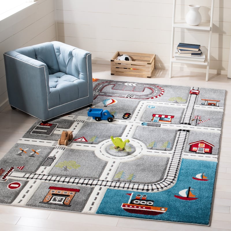 SAFAVIEH Carousel Kids Koika Neighborhood Road Rug - 2'3" x 4' - Grey/Ivory