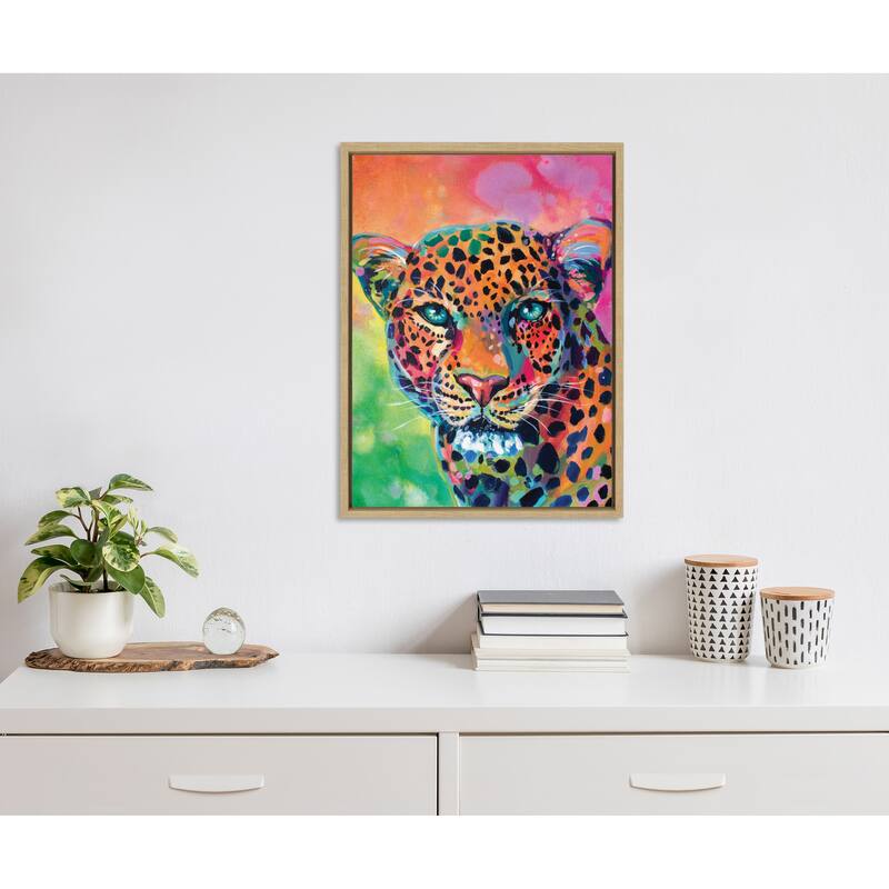 Kate and Laurel Sylvie Leopard Framed Canvas by Rachel Christopoulos