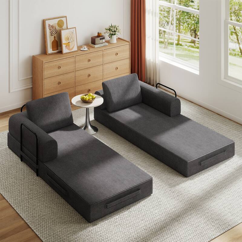 Convertible Sleeper Sofa Bed, Corduroy Folding Sleeper Couch with Pillow, Boneless Couch for Living Room, Floor Lounge Sofa