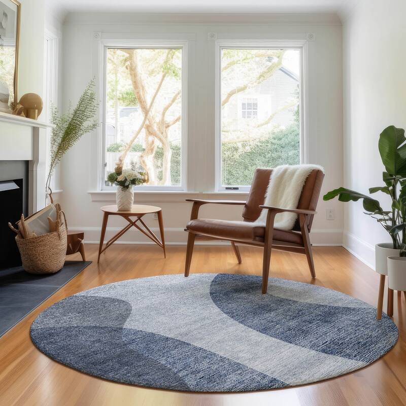 Premium Washable Super Soft Contemporary Vibes Mayfield Rug - Blue - 8' x 8' - Round