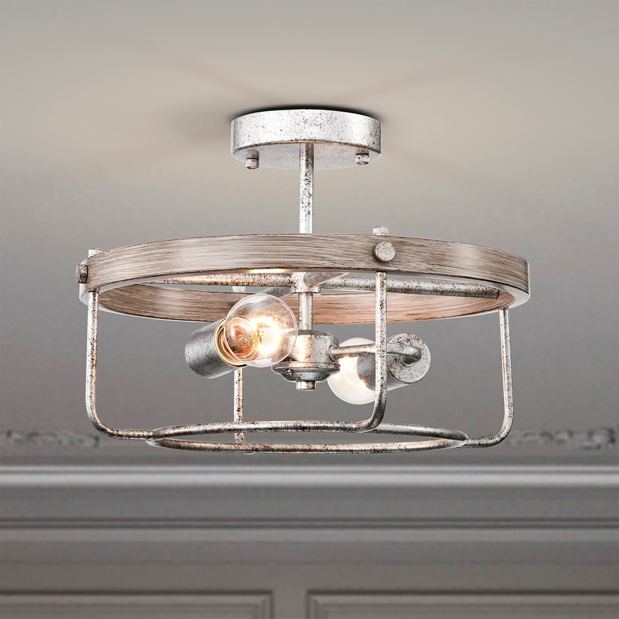 Warehouse of Tiffany Salaree 15 Inch Antique Cage Semi Flush Mount with 2 Light