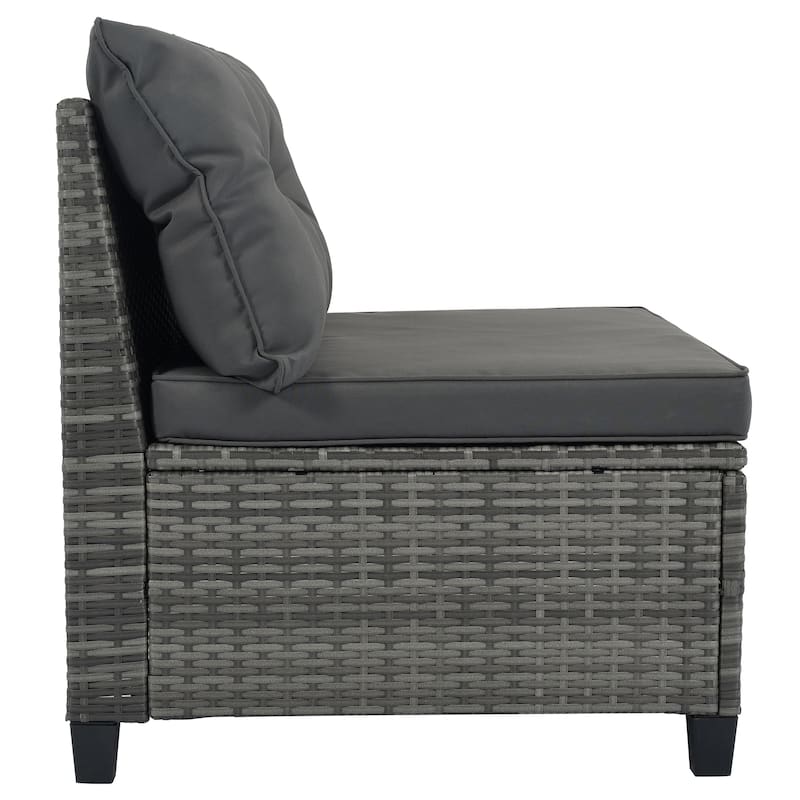 8-Piece Outdoor Patio Wicker Half-Moon Sectional Sofa Set with Rectangular Coffee Table
