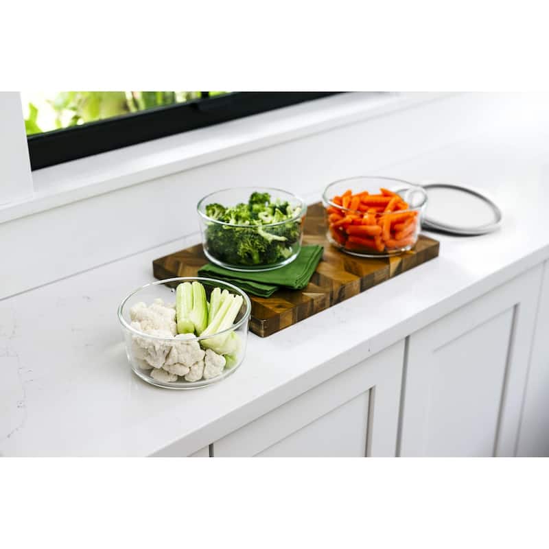 Glass Food Storage Containers Set - Round, 4-Cup (32oz) BPA-Free, Microwave & Oven Safe, Airtight Lids