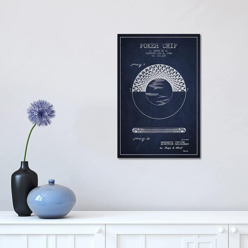 iCanvas "Poker Chip 1 Navy Blue Patent Blueprint" by Aged Pixel Canvas Print - 18x12x1.5