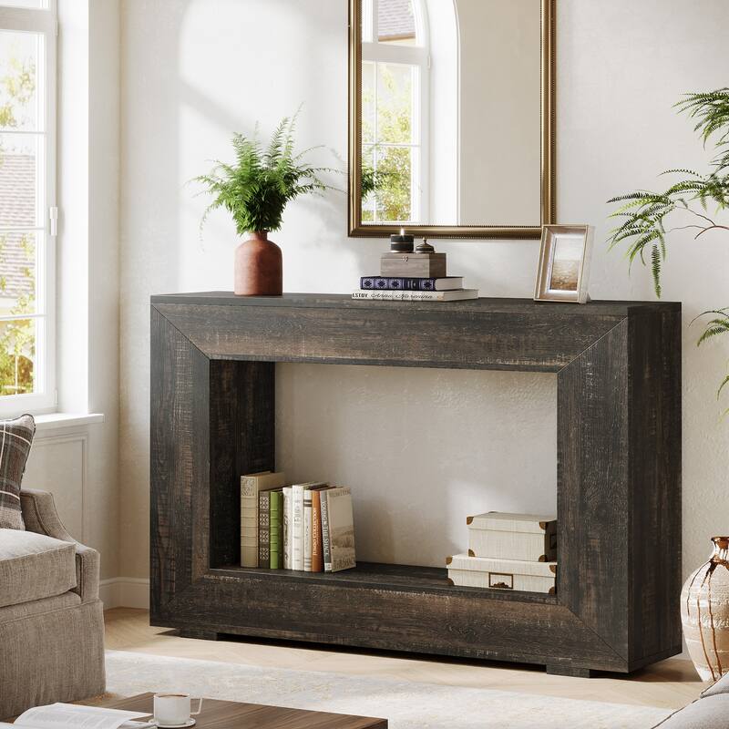 47 Inches Rustic Sofa Console Table with Storage Shelf for Entryway