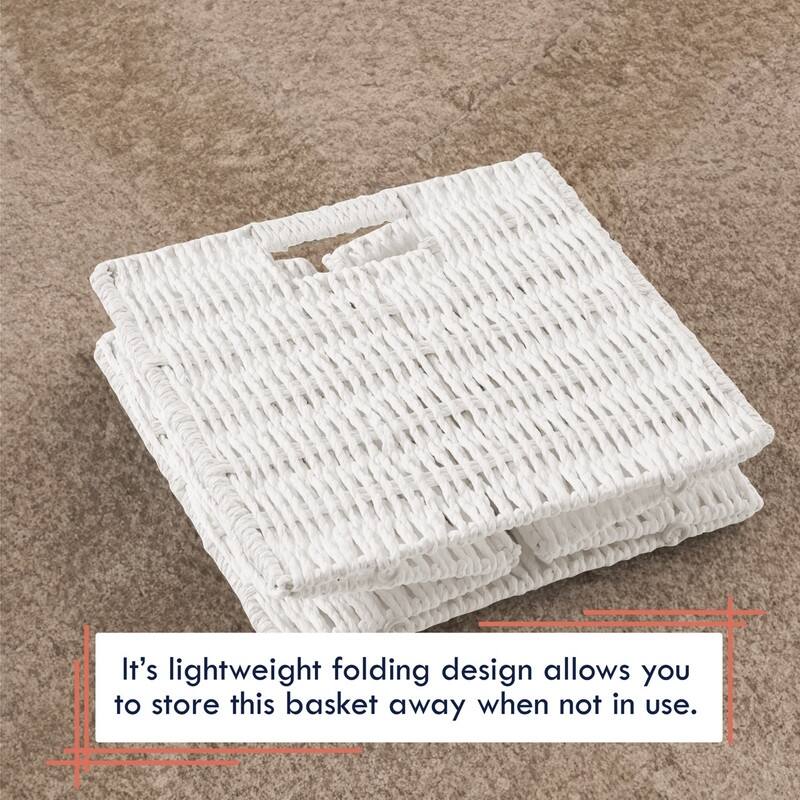 2 Pack Foldable Paper Wicker Shelf Storage Basket Cube Bin with Handles