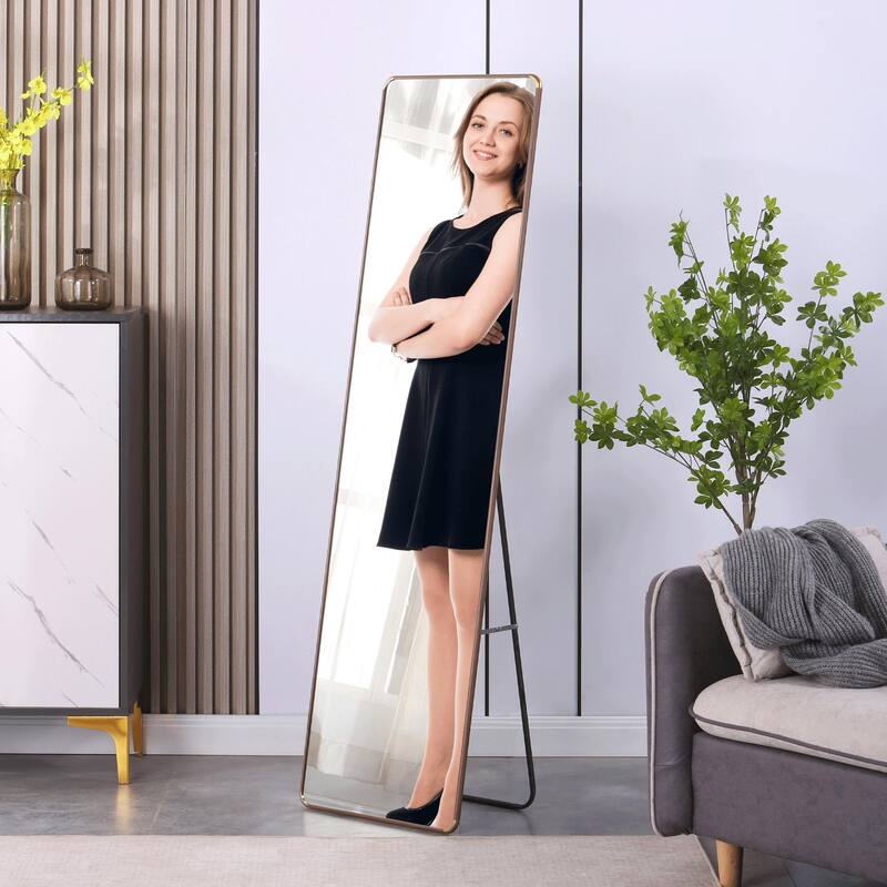 Roomfitters Floor Standing Full-Length Mirror with Walnut Frame, 60"x16.5" Wall Mounted Dressing Mirror for Bedroom