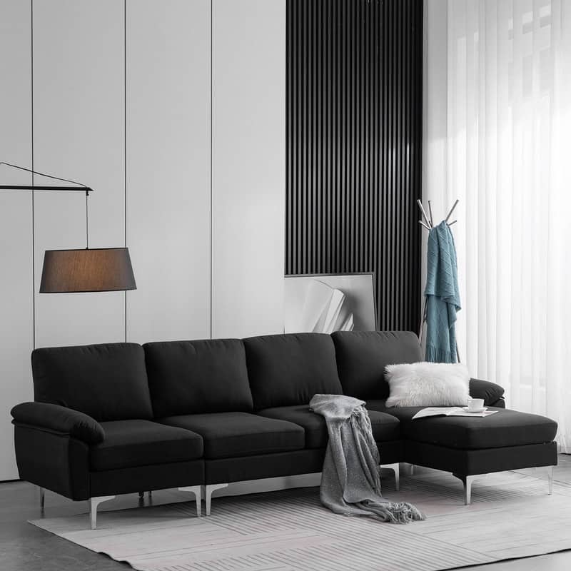 L-Shaped Fabric With Chaise Iron Feet 4 Seats Indoor Modular Sofa - 110“