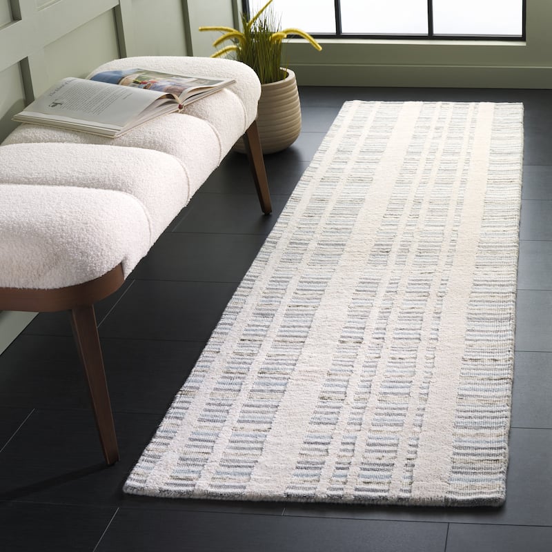 SAFAVIEH Hand-Loomed Fifth Avenue Sevdie Mid-Century Modern New Zealand - 2'3" x 8' Runner - Grey/Ivory