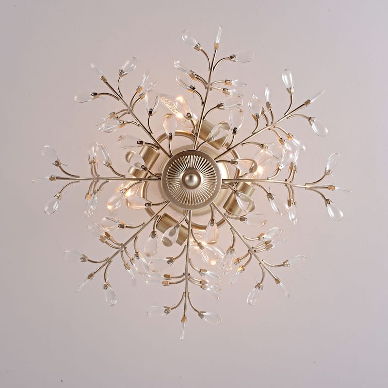 Flavia 4-light Crystal Bud 8-Branch Semi-Flush Mount - Brushed Silver-ish Champagne