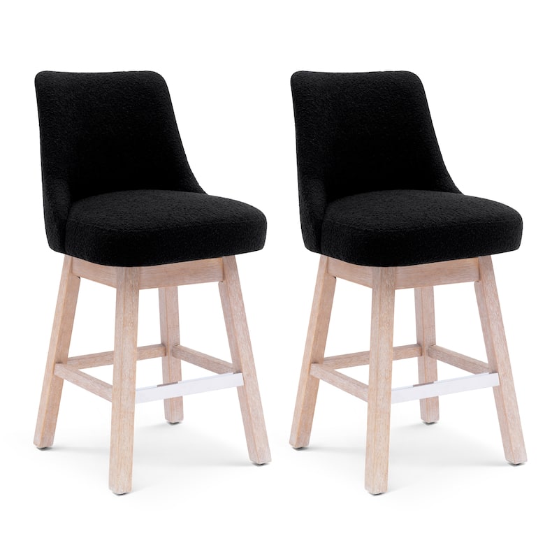 Boucle Polyester Upholstered Swivel Counter Stool - Foot Glides (Set of 2)