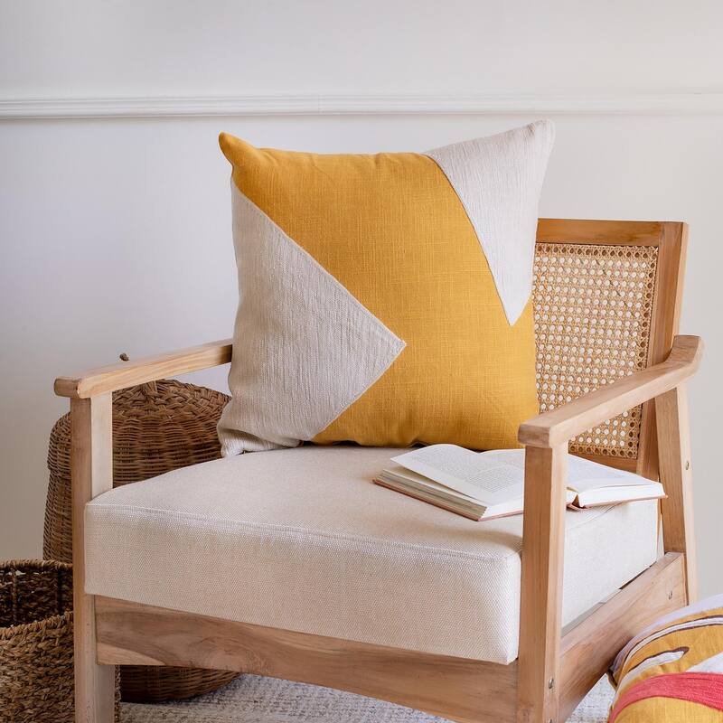 Handmade Glam Block Square Decorative Throw Pillow - 20" - Yellow and Ivory