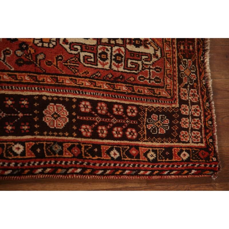 Black Tribal Shiraz Persian Vintage Area Rug Handmade Wool Carpet - 5'4"x 8'0"
