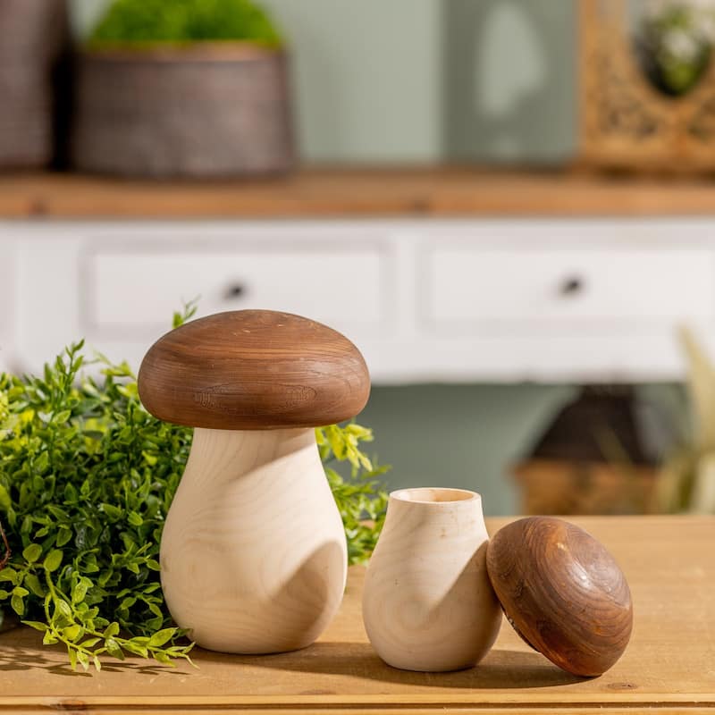 Whimsical Wooden Mushroom Storage Boxes - 6.5" - Set of 2