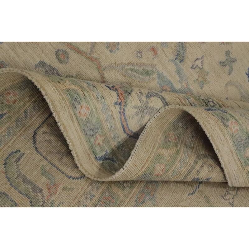 Hand Knotted Oriental 100% Wool Carpet Traditional All-Over Beige & Ivories Ziegler Area Rug - 9' 11'' X 8' 1''