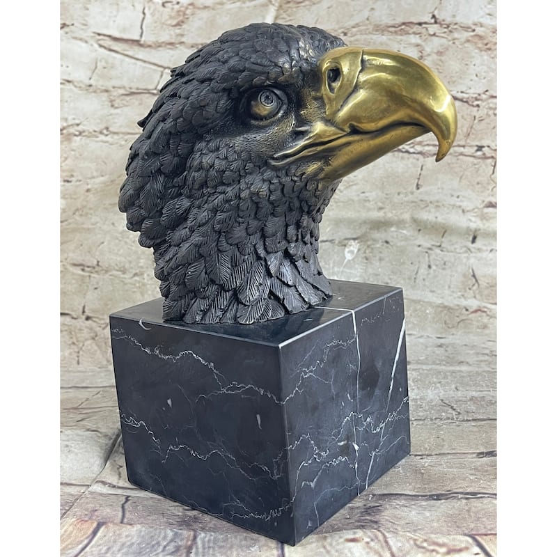 American Bald Eagle Head Bronze Metal Bust Sculpture Statue On Marble Base By Milo