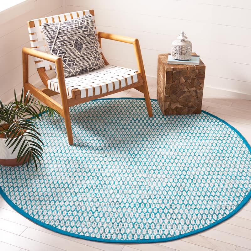 SAFAVIEH Handmade Flatweave Montauk Cassidy Casual Cotton Rug - 6' Round - Aqua/Ivory
