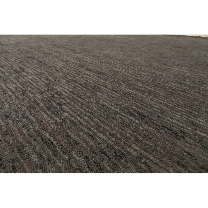 Hand Loomed Tone On Tone Gray Solid Wool Traditional Oriental Rug