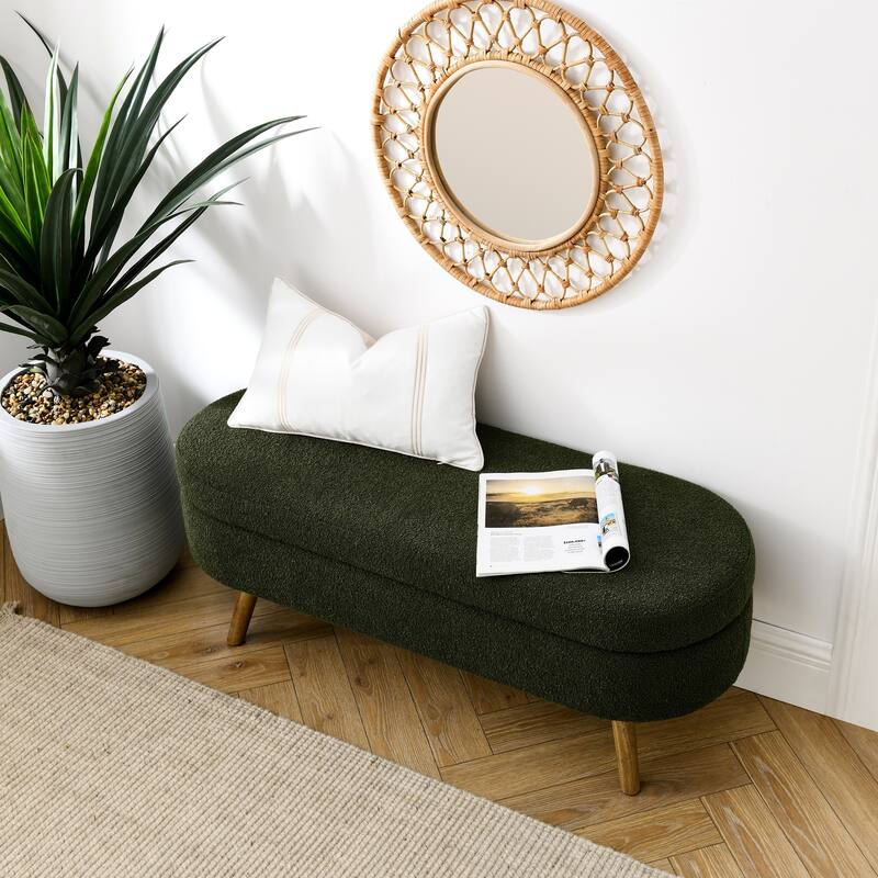 Farmhouse Style Fabric Solid Wood Storage Bench with Flip Top -  Entryway Organizer|Green
