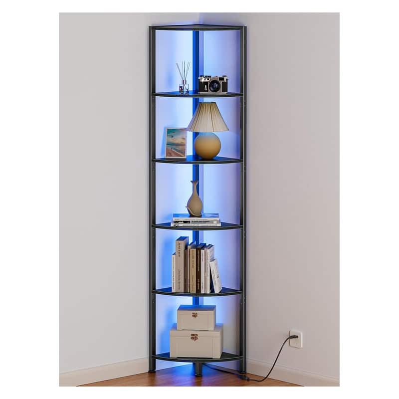 6 Tier Corner Shelf with LED Light Standing Shelf