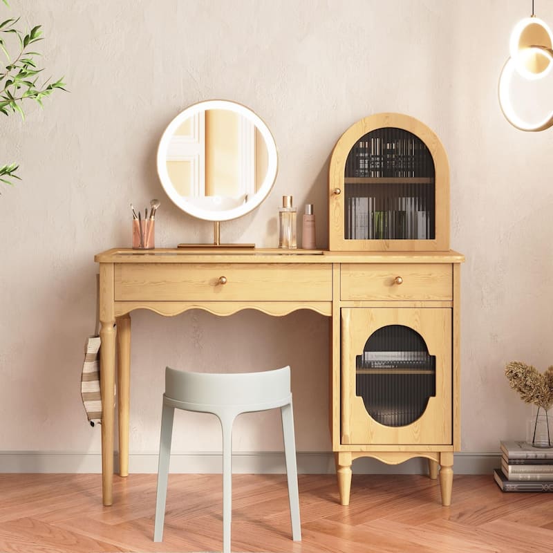 JASIWAY Modern Makeup Vanity Desk with Glass Desktop