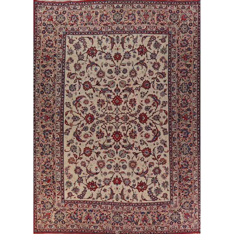 Hand Knotted Oriental 100% Wool Carpet Traditional All-Over Beige & Ivories Najafabad Area Rug - 13' 6'' X 9' 9''