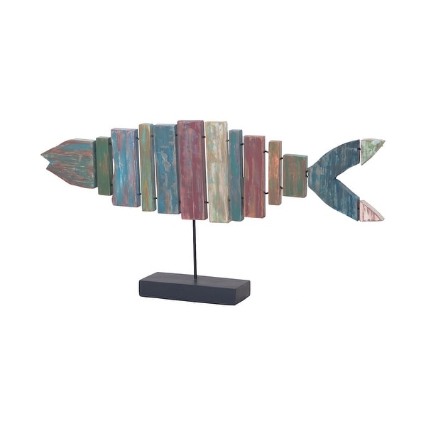 GuildMaster 2516524 36" Wide Hand Painted Wood Fish Statue