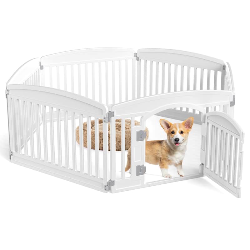 24-Inch Plastic Pet Playpen with Locking Door, Foldable Dog Fence for Indoor and Outdoor Use - White - 6Panel