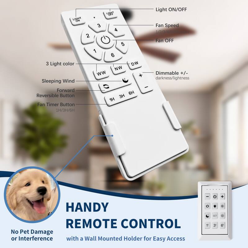 52 Inch Modern Farmhouse Solid Wood Ceiling Fan with Light, Quiet Reversible DC Motor, Remote, 6 Speeds