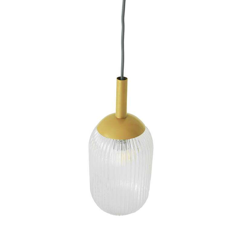 Anna Gold Modern Pendant Light with Ribbed Glass Shade