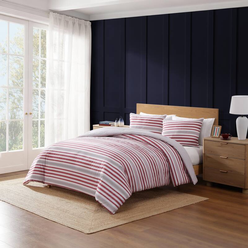 Tommy Hilfiger Mandalay Beach Stripe Cotton Reversible Red Duvet Cover Set