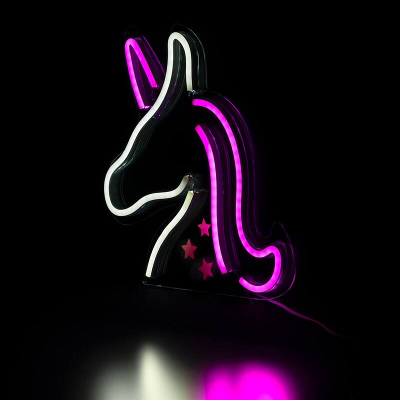 LED Unicorn Neon Lighted Wall Art - 13" - White and Pink