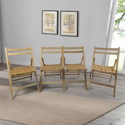 Living Room Accent Chair Solid Wood Folding Chair (Set of 4) & Open Back Dining Chairs with Comfortable Slatted Seat