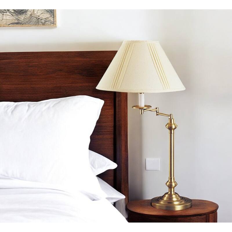 30" Bronze Metal Swing Arm Table Lamp With Off White Empire Shade - Bronze