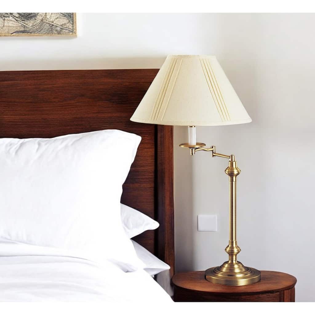 30" Bronze Metal Swing Arm Table Lamp With Off White Empire Shade