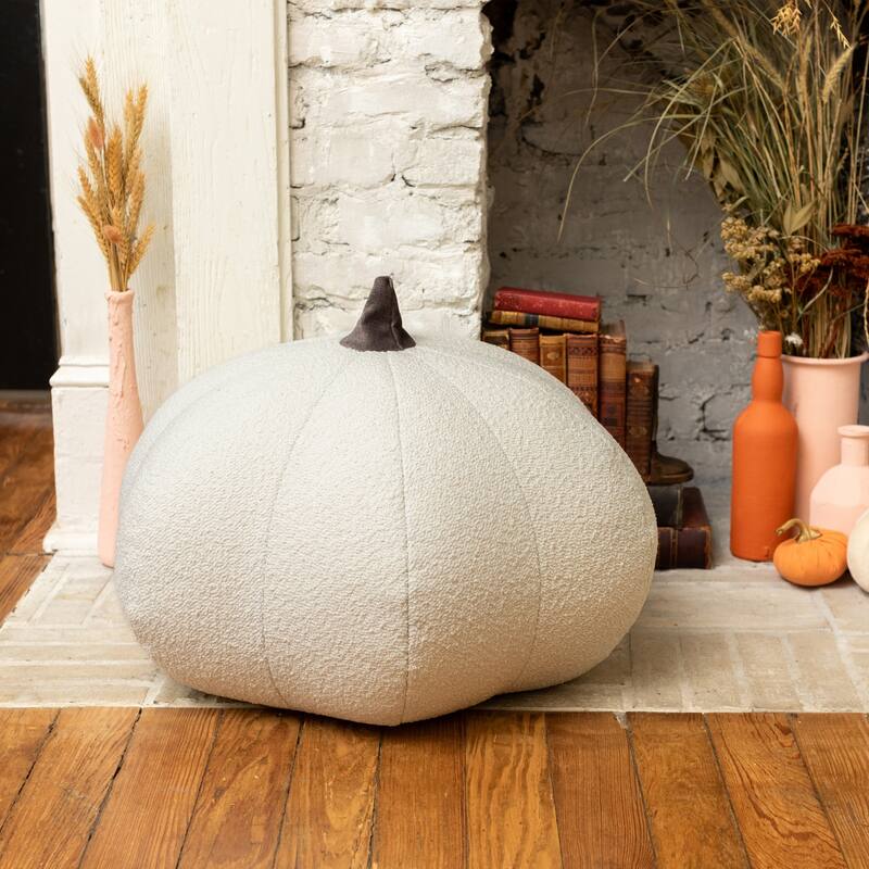 Textured Pumpkin Fall Harvest Pouf Ottoman - 24" - White