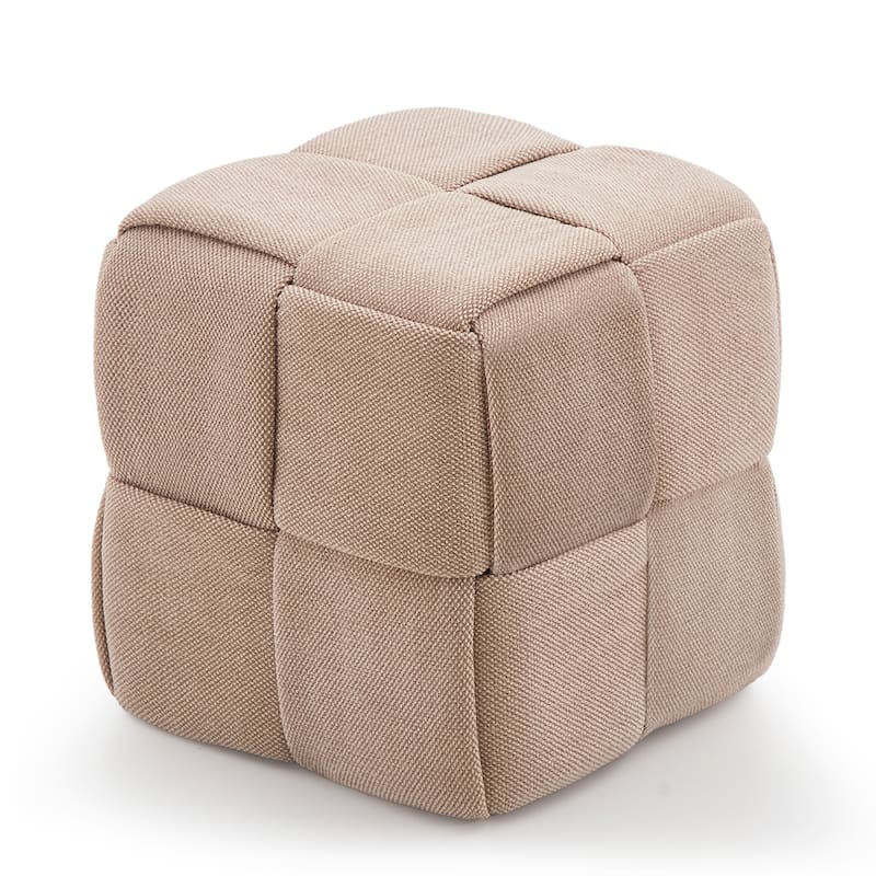 Soft Corduroy Fabric Ottoman Stool for Home Bedroom Living Room Vanity Chair Comfortable - Brown