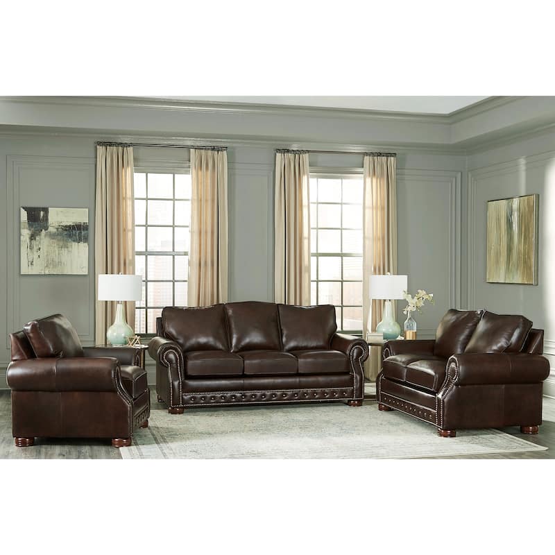 Made in USA Porto Top Grain Leather Sofa, Loveseat and Chair Set