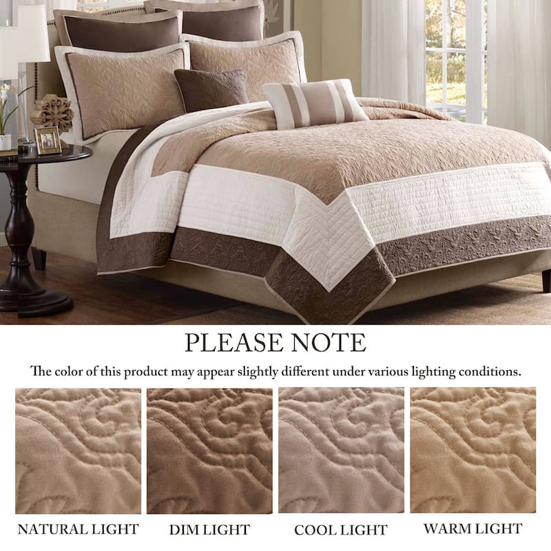 Madison Park Danville Beige 7 Piece Quilt Set with Euro Shams and Throw Pillows