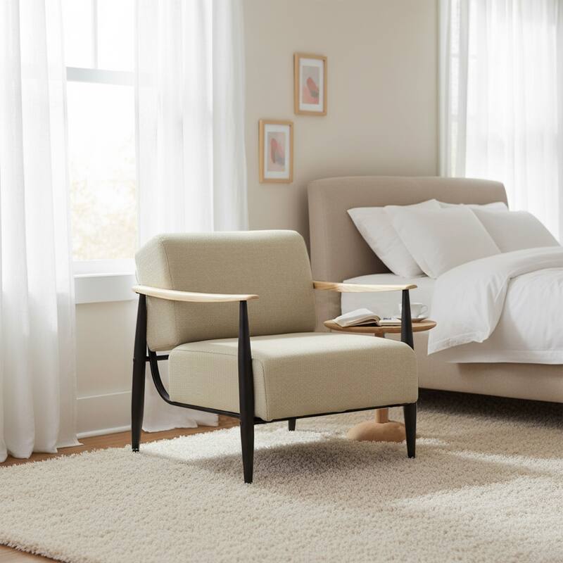 Homy Casa Modern Wood Frame Sofa, Beige Upholstery, Arm Accent