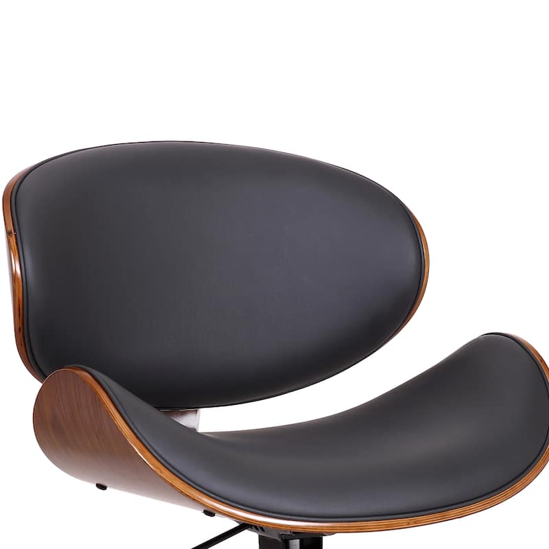 Wooden and Metal Office Chair with Curved Leatherette Seat,Black and Silver