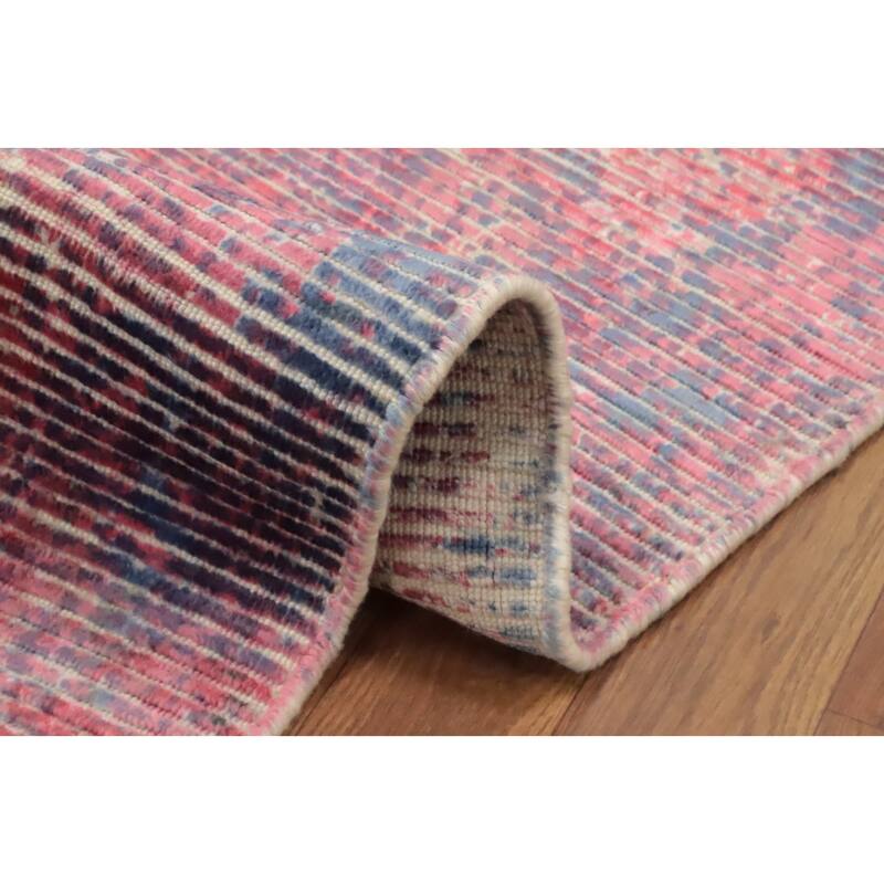 Hand Knotted Oriental Viscose Silk Carpet Modern Abstract Pink Abstract Area Rug - 7' 6'' X 5' 5''