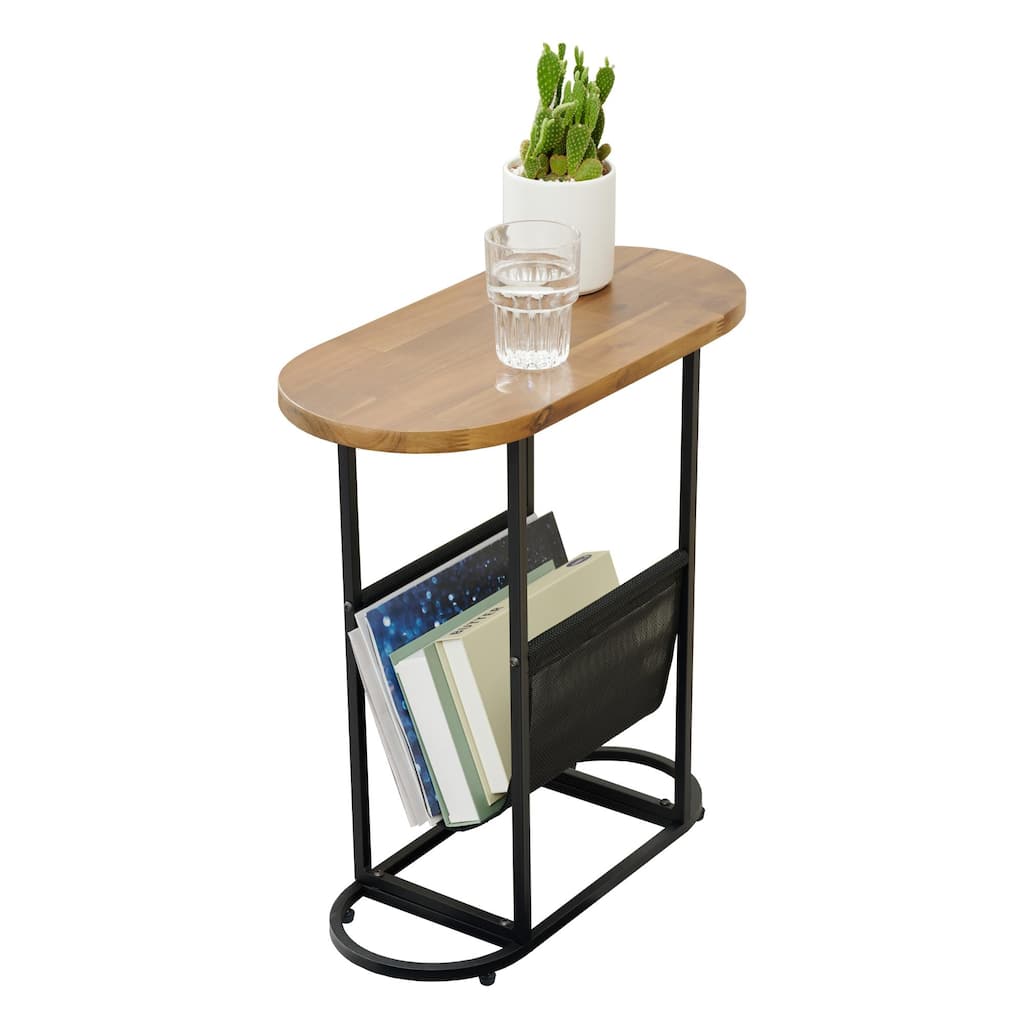 Acacia Oval Small Side Tables With Magazine Organizer Set of 2
