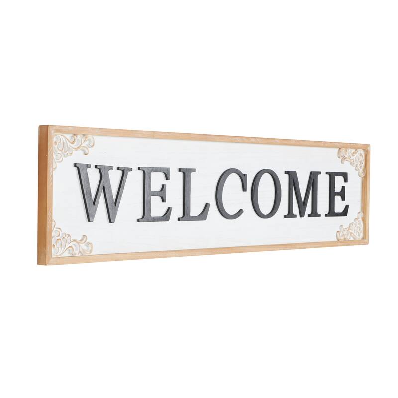 White Wooden Welcome Sign Home Wall Decor with Scroll Details
