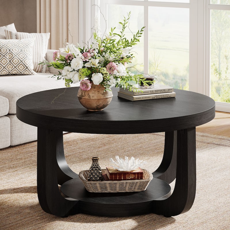 2-Tier Round Coffee Table with Thick Top & Base - Large