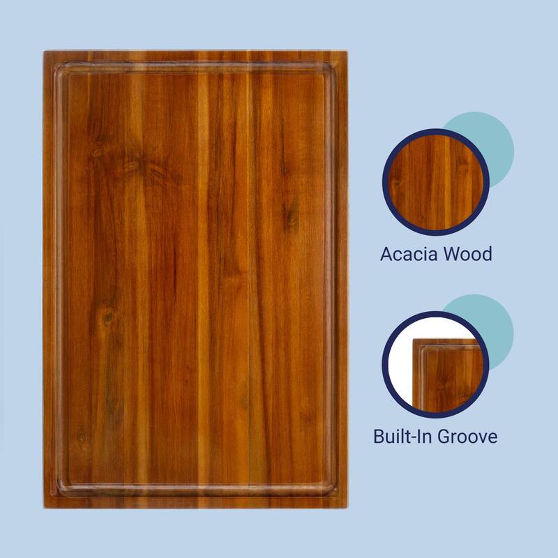 Eldridge Extra Large 24 in. W x 18 in. D Handcrafted Acacia Wood Grain Thick Reversible Cutting Board with Juice Grooves