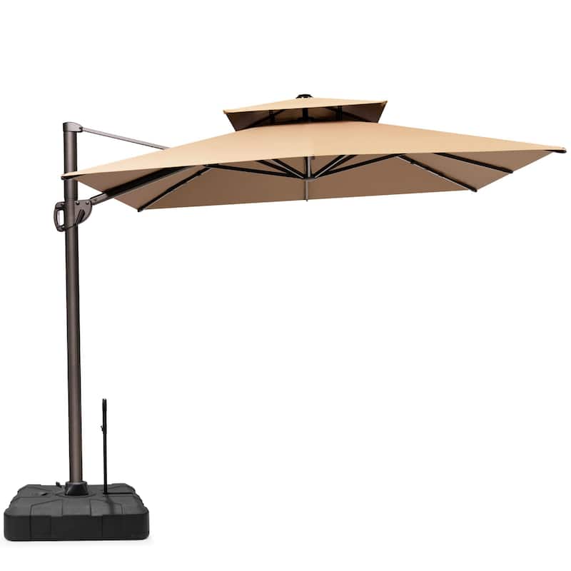 9 ft x 11 ft Outdoor Patio Dual Top Cantilever Offset Umbrella with Rod Base