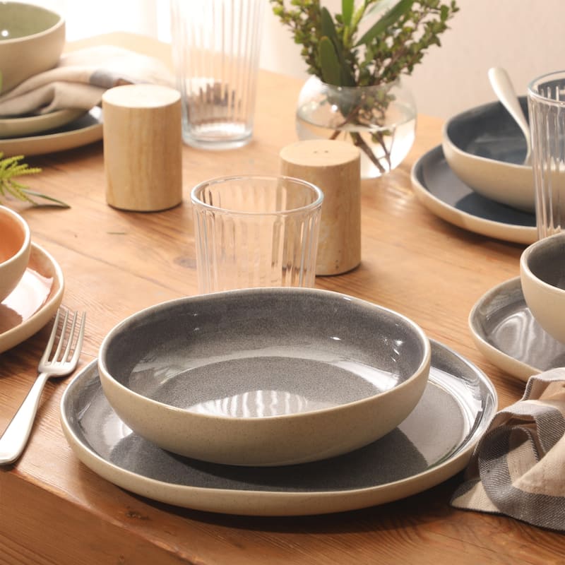 Gibson Elite Manila Bay 16-Piece & 12-Piece Stoneware Reactive Glaze Modern Artisan Dinnerware Set, Service for 4